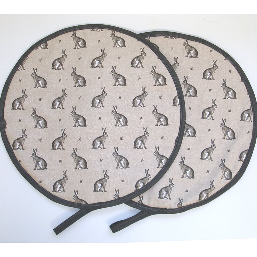 Aga Hob Lid Mats Pair of Covers Pads Hats Round Hare Grey Hares 2