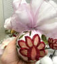 Pink and Gold Christmas Bauble with Floral Embroidery, Ribbons and Flowers - Image 5