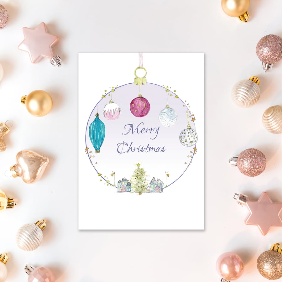 Christmas Bauble A6 cards - Scottish artwork by Morvenna - Merry Christmas card