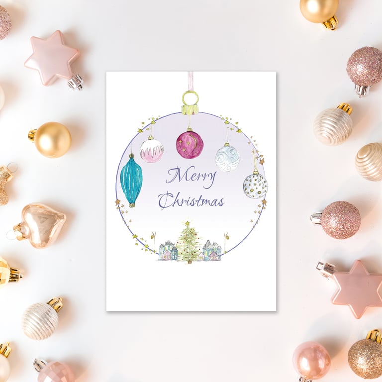 Christmas Bauble A6 cards - Scottish artwork by Morvenna - Merry Christmas card