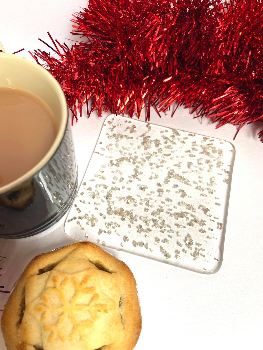 Fused Glass Silver or Gold Glitter Coaster