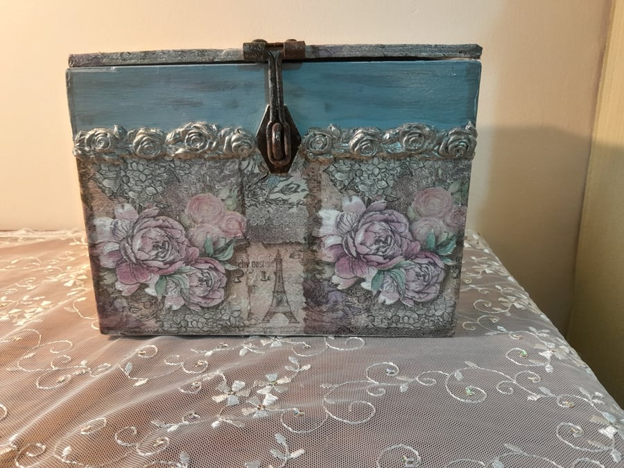 upcycled wooden decoupaged box with mouldings vintage style, multi purpose