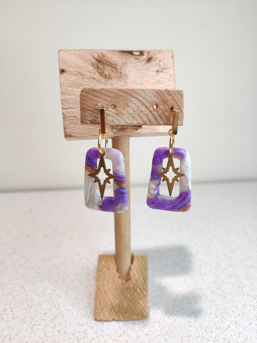 Geode slice swirl trapeze dangle polymer clay earrings