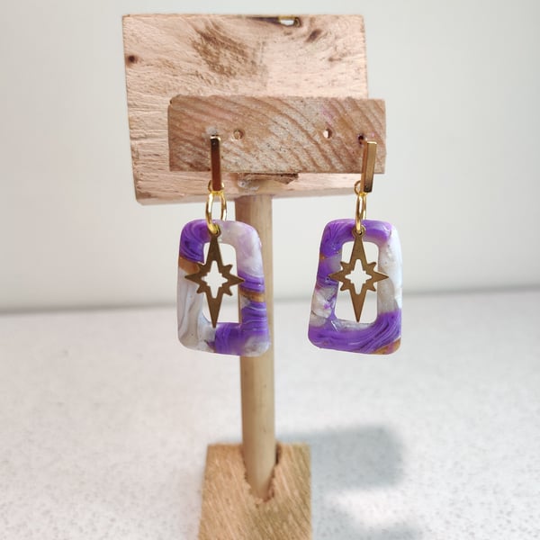 Geode slice swirl trapeze dangle polymer clay earrings