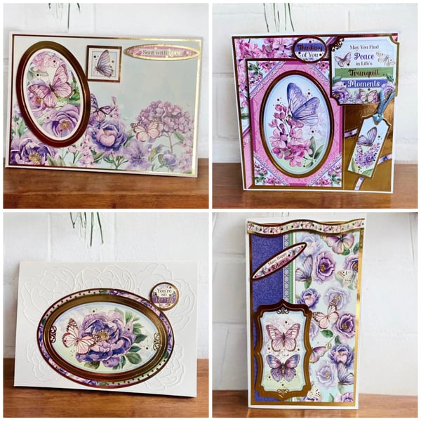 Butterfly & Floral Greeting Card Set of 4. Mixed Occasion Cards