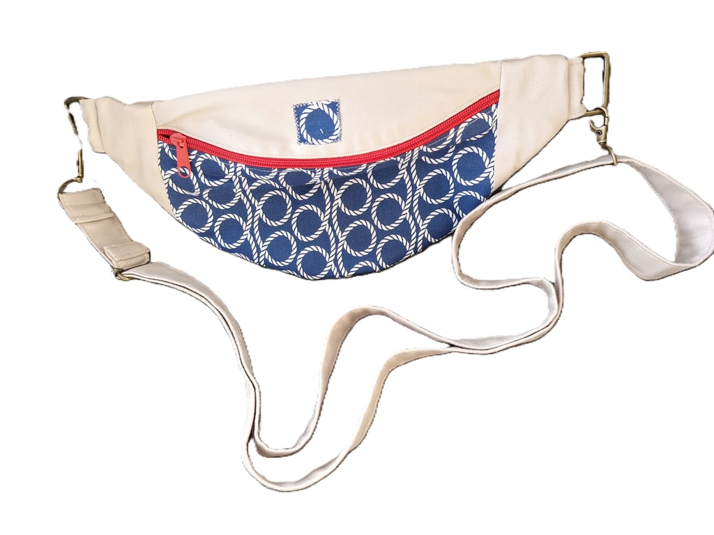 Handcrafted crossbody bum bag or fanny pack with adjustable strap and bright zip