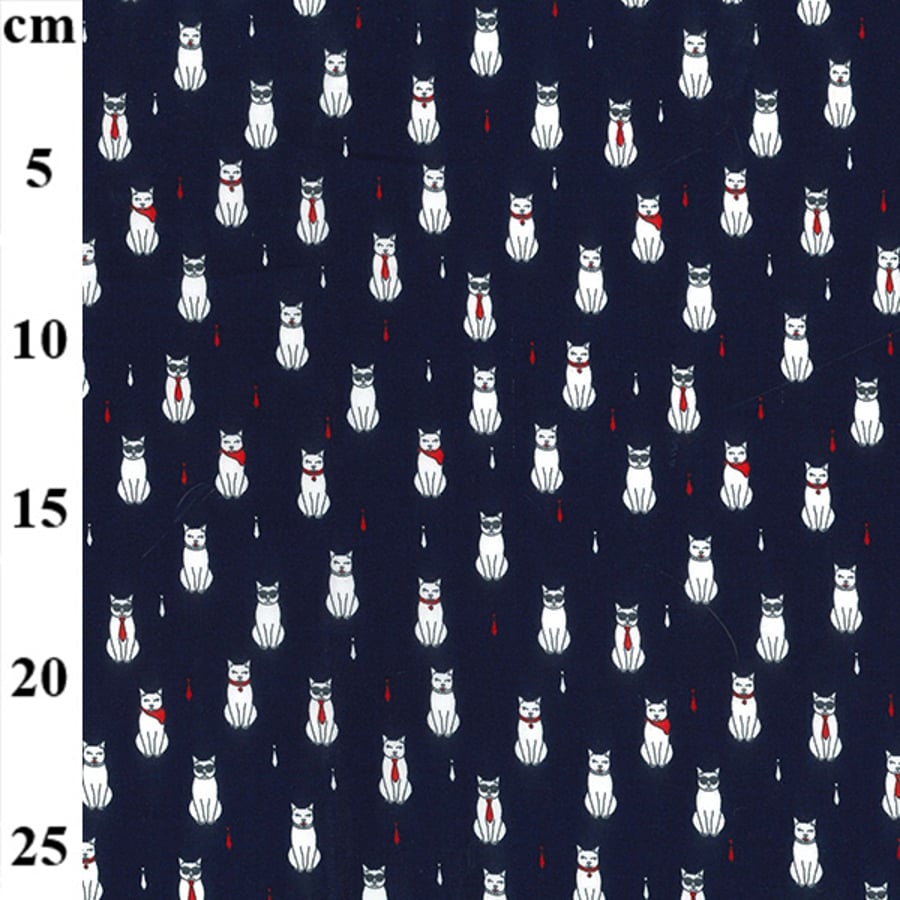 Navy Cats with Ties  Fabric