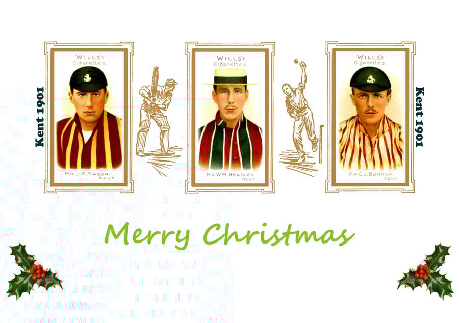 Christmas card cricket vintage 1901 design. Kent. Mason, Bradley,  FREE UK P&P