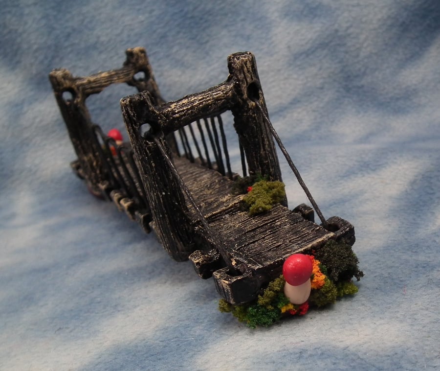 Gnome Bridge with magical toadstools OOAK Sculpt Ann Galvin Gnome Village