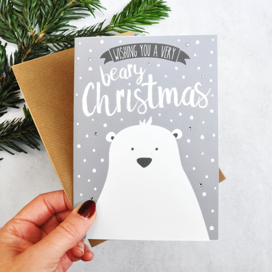 Christmas card - polar bear card  - Scandinavian Christmas - illustrated card