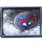 large oval brooch scrolled white and red on blue over clear enamel - Image 2