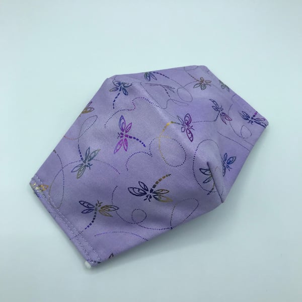 Dragonflies Triple Layered Face Mask. Double Sided. 100% Cotton Fabric.