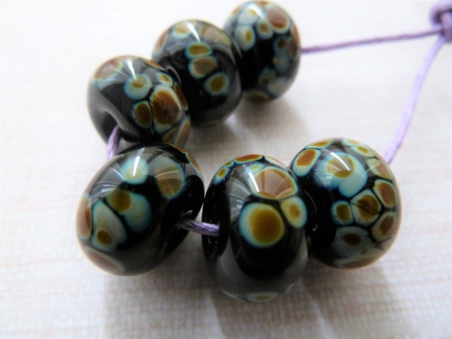 black raku lampwork glass beads