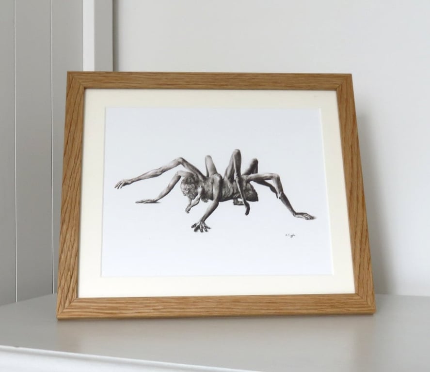  'Stephen' horror illustration giclee print framed in oak