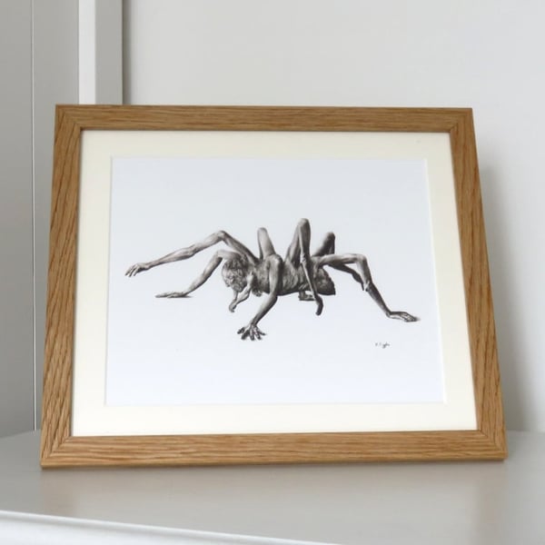  'Stephen' horror illustration giclee print framed in oak