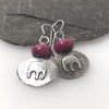 Sterling silver and cerise pink jasper baby elephant earrings