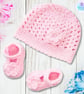 Crochet baby set, layette. Pink baby coat, cardigan, hat and shoes 0-3 mths. - Image 5