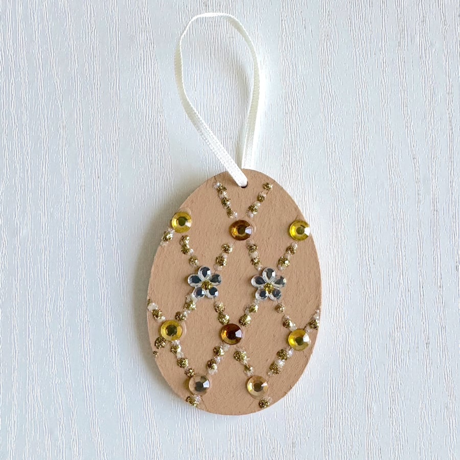 Easter egg decoration - hanging jewelled egg, handmade