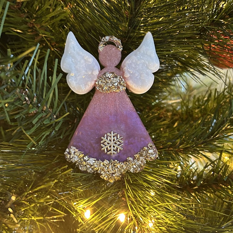 Celestial Grace – Silver, Pink & White Angel – Christmas Hanging Decoration