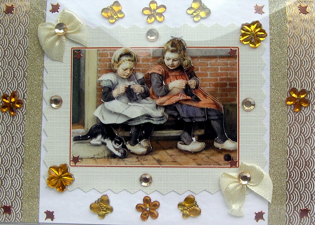 Crafting Sisters - Hand Crafted 3D Decoupage Greeting Card - Blank 2905
