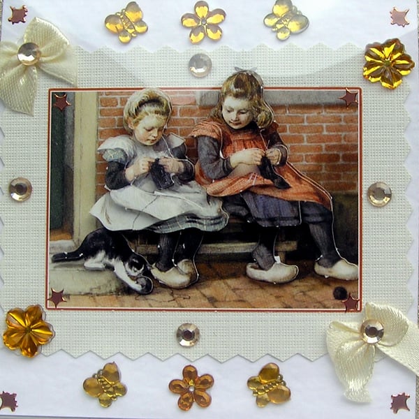 Crafting Sisters - Hand Crafted 3D Decoupage Greeting Card - Blank 2905