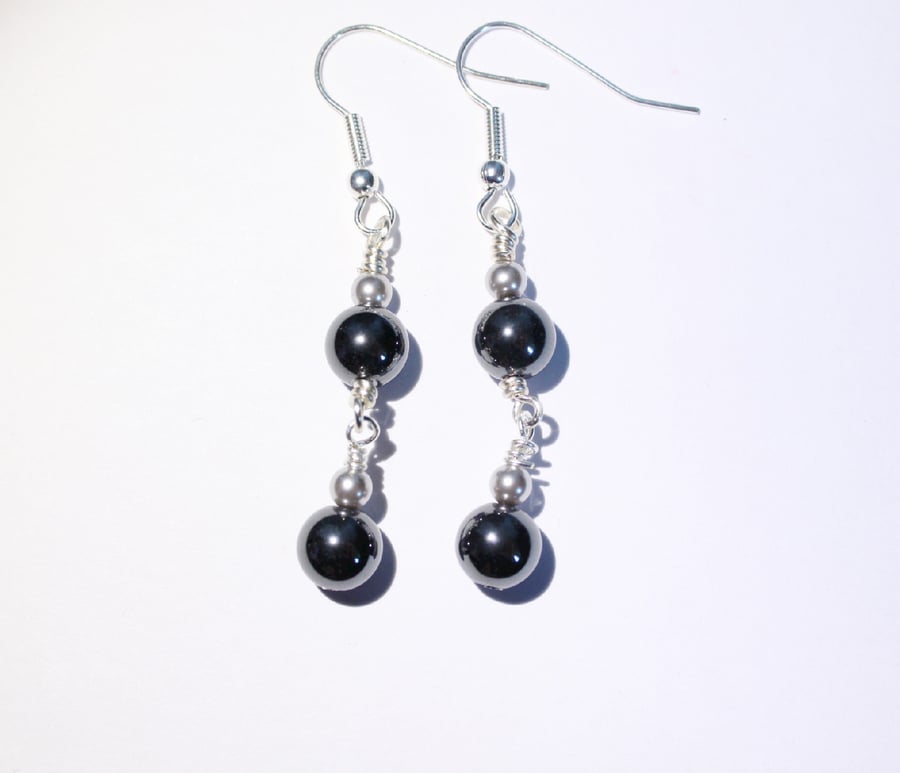 Hematite and silver dangle earrings, Haematite earrings