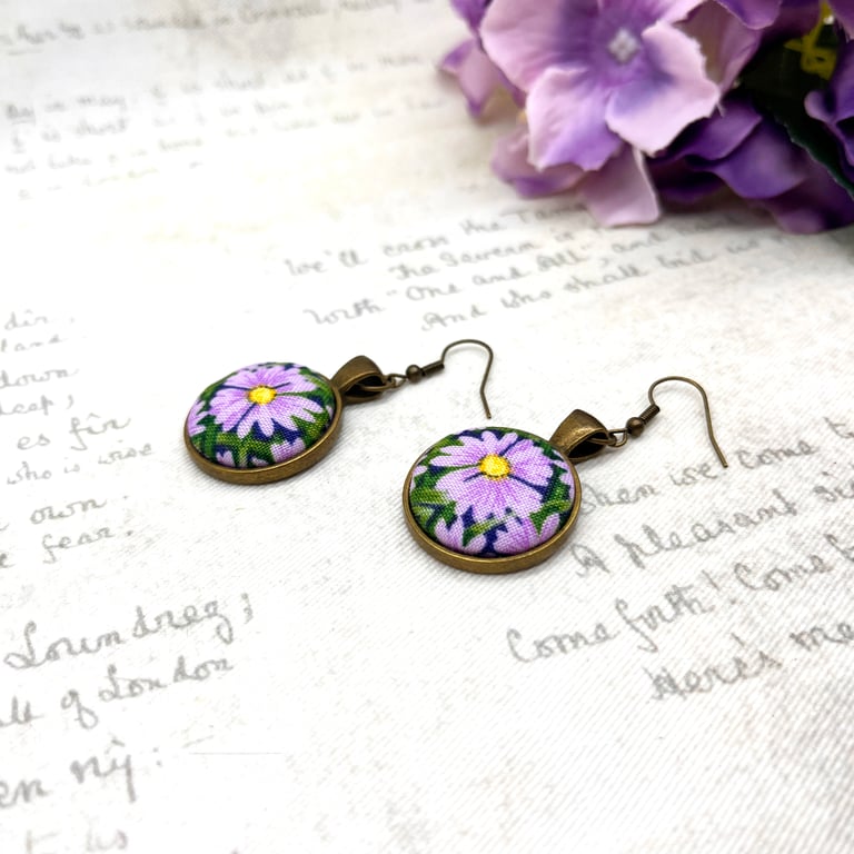 Lilac daisy dangle earrings floral jewellery gifts flower lovers