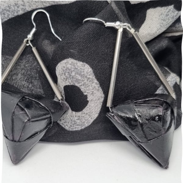 Origami black and metallic paper earrings 