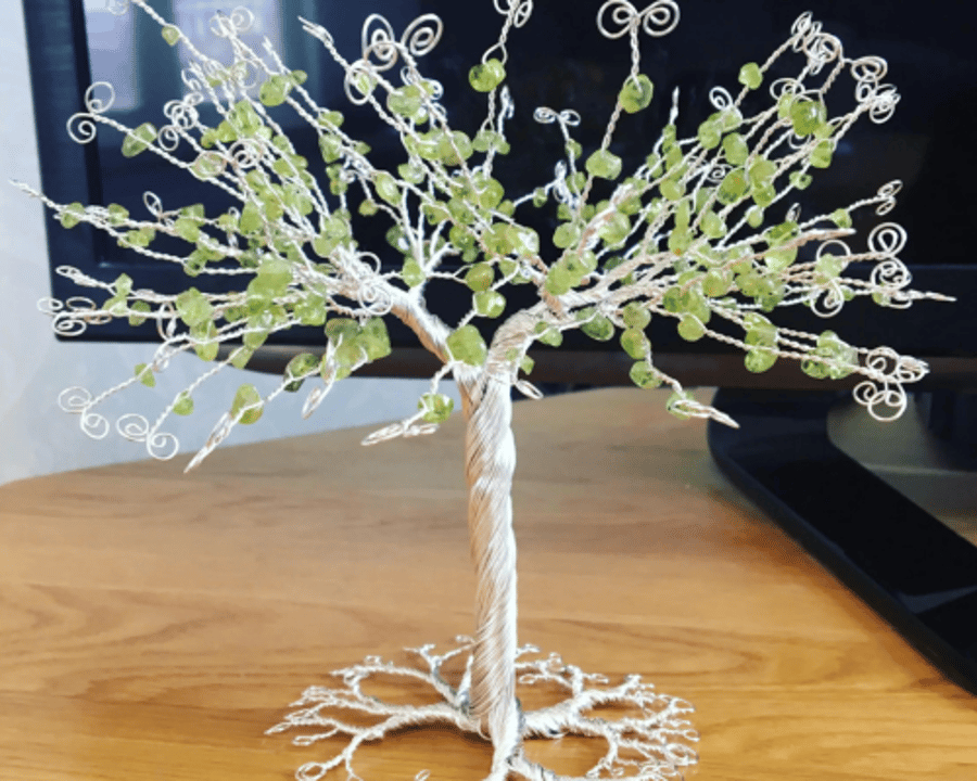 Silver Wire Peridot Gemstone Tree