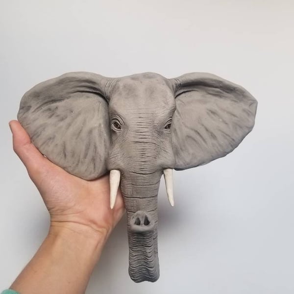 Nala ceramic elephant head wall sculpture. handmade