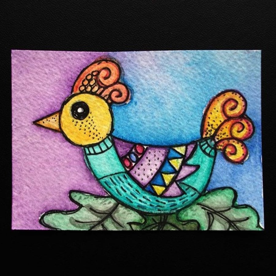 ACEO original watercolour, 'xotic bird No 2
