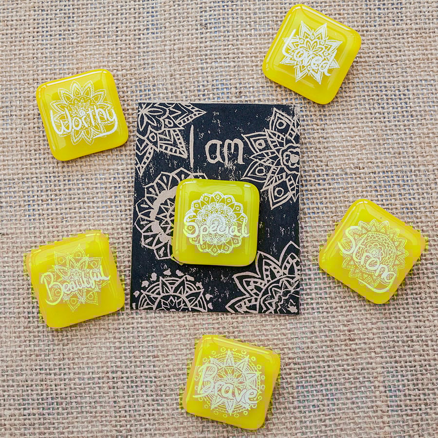 Yellow Motivational Positive Thinking Glass Enamel Pin Badge