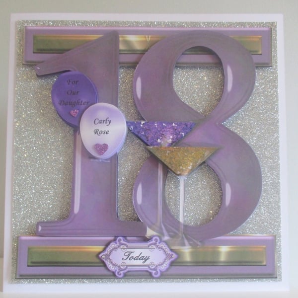 Handmade 3D  18th Birthday Card, cocktails, balloons, glitter, personalise