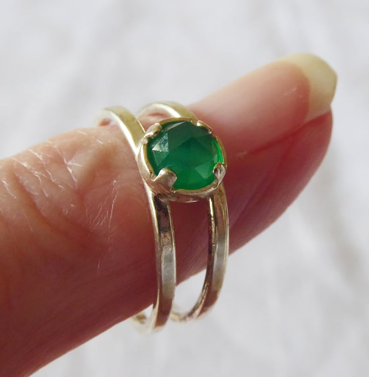  AAA Quality Faceted Green Onyx and Sterling Adjustable Ring