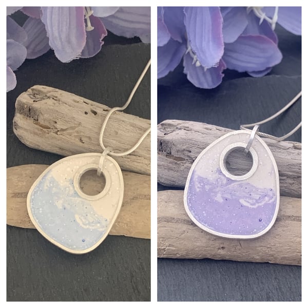 Colour Changing Jesmonite and Sterling Silver Pebble Pendant