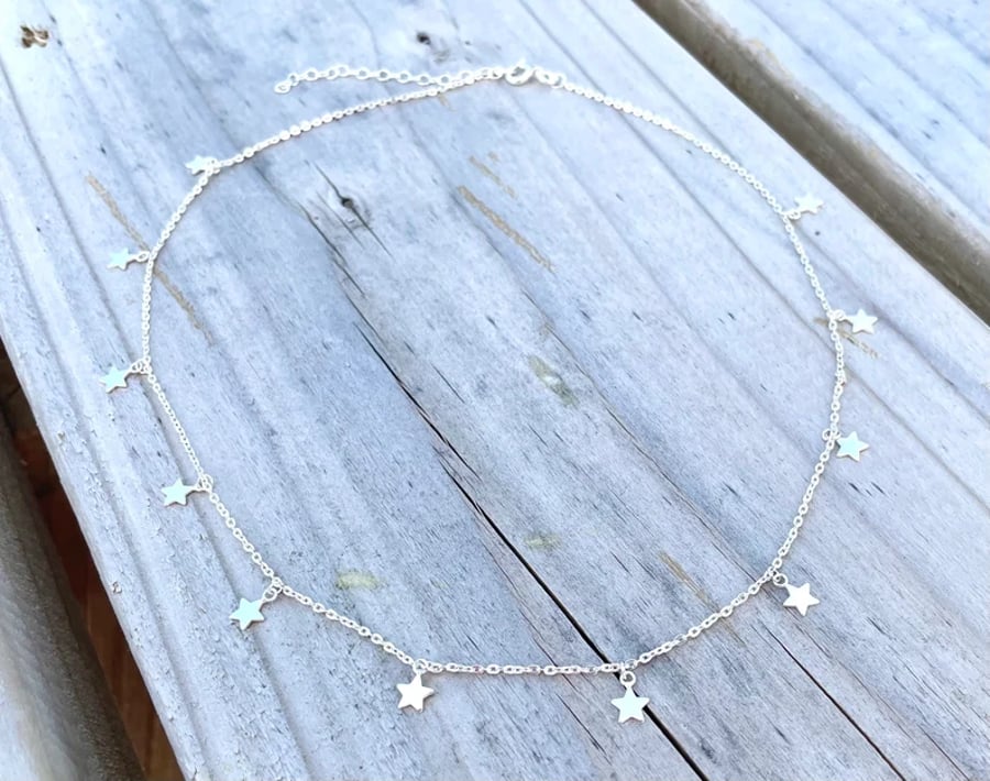 Sterling Silver Star Drop Necklace, 