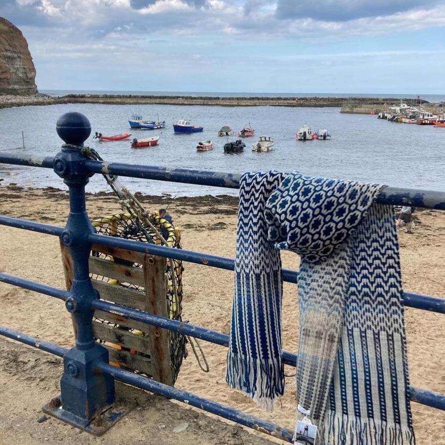 Staithes Seafront Deflected Doubleweave Handwoven Lambswool Wrap Scarf