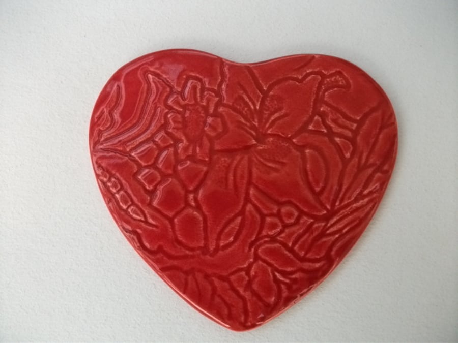 Sold - Large Red Heart  Ceramic Coasters