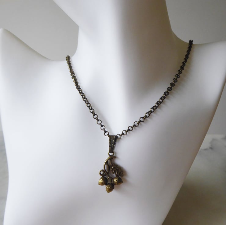 Acorns and Oak Leaf Bronze Tone Pendant Necklace - Folksy