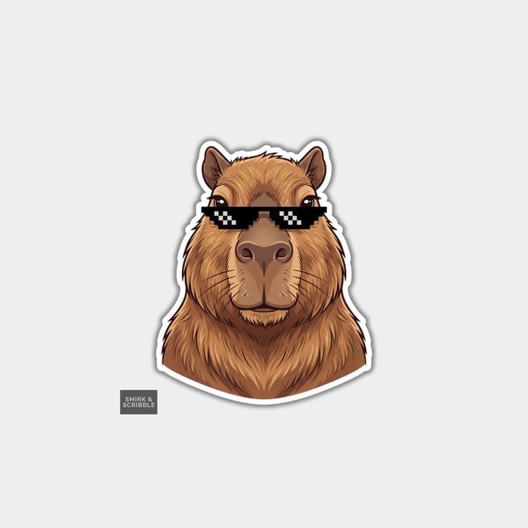 Funny Die Cut Vinyl Sticker - Capybara With Pixel Glasses