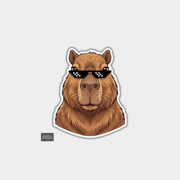 Funny Die Cut Vinyl Sticker - Capybara With Pixel Glasses