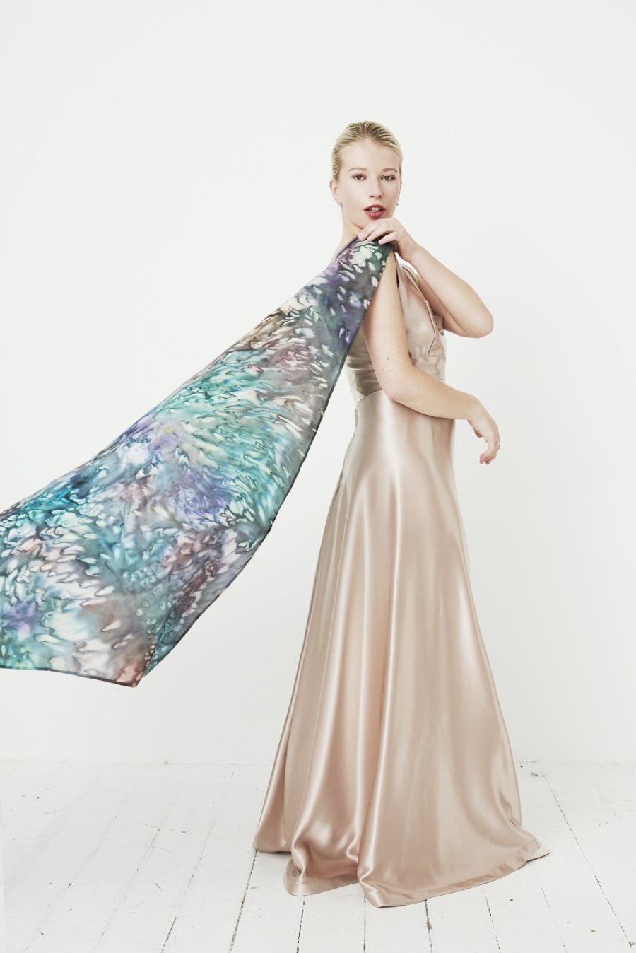 Handmade multicolour large square hand painted silk scarf