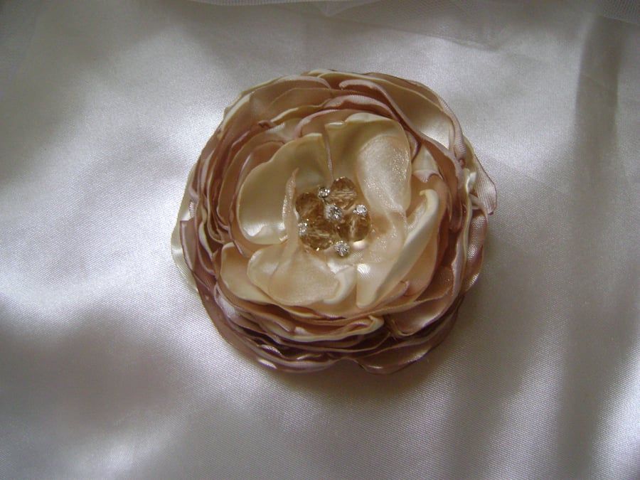 Latte Silky Jewelled Bridal Hair Flower