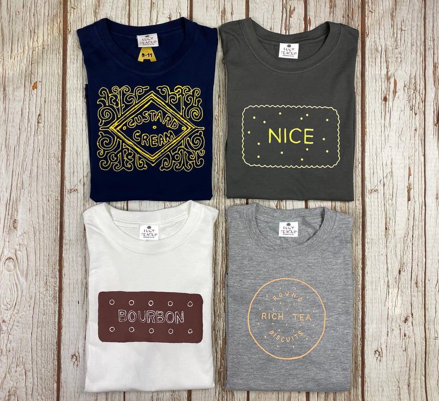 Kids Biscuit t-shirt. Biscuit lover tee. Custard cream, Bourbon, Nice, Rich tea 