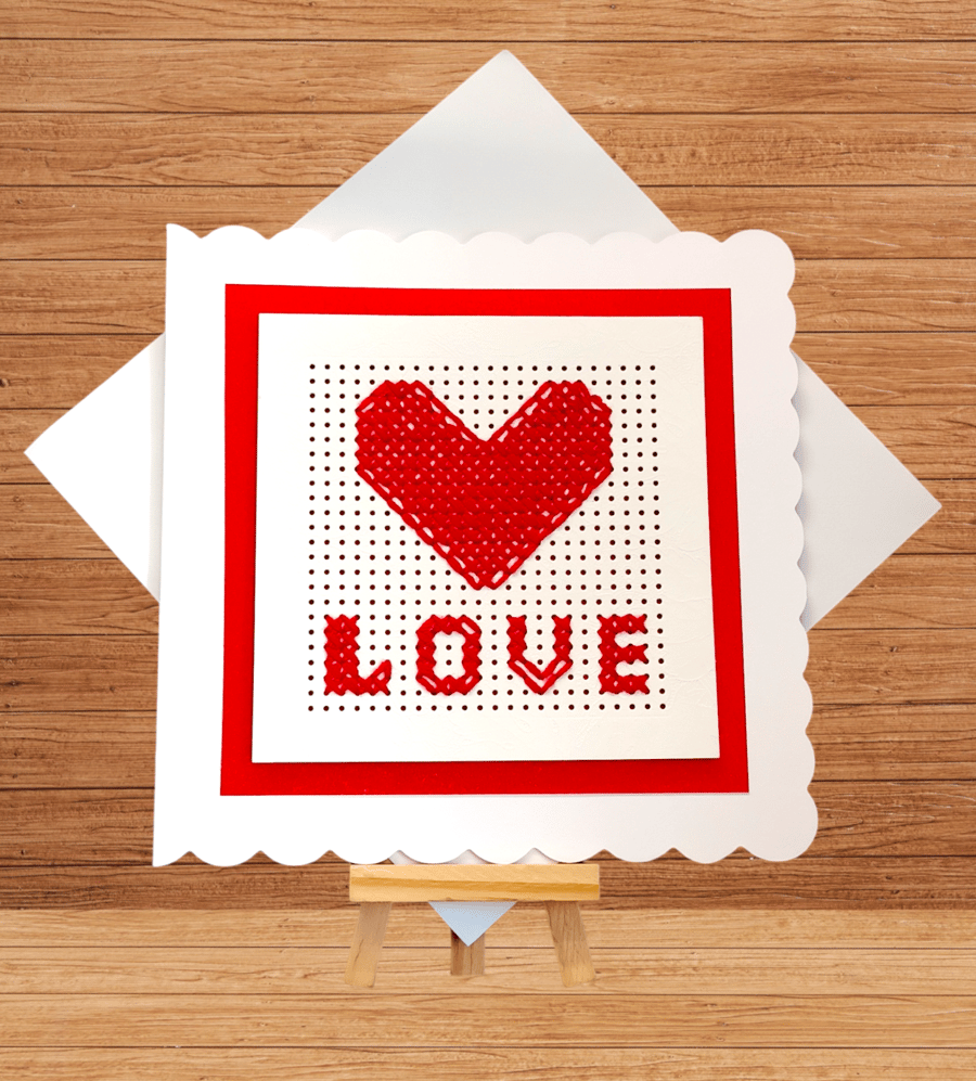 Unique cross stitch love heart Valentine's day card