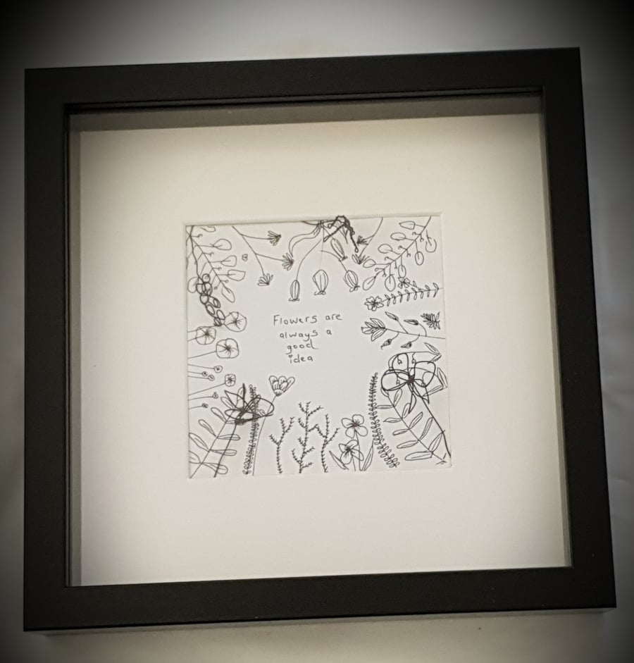 Floral hand illustrated shadow box frame art