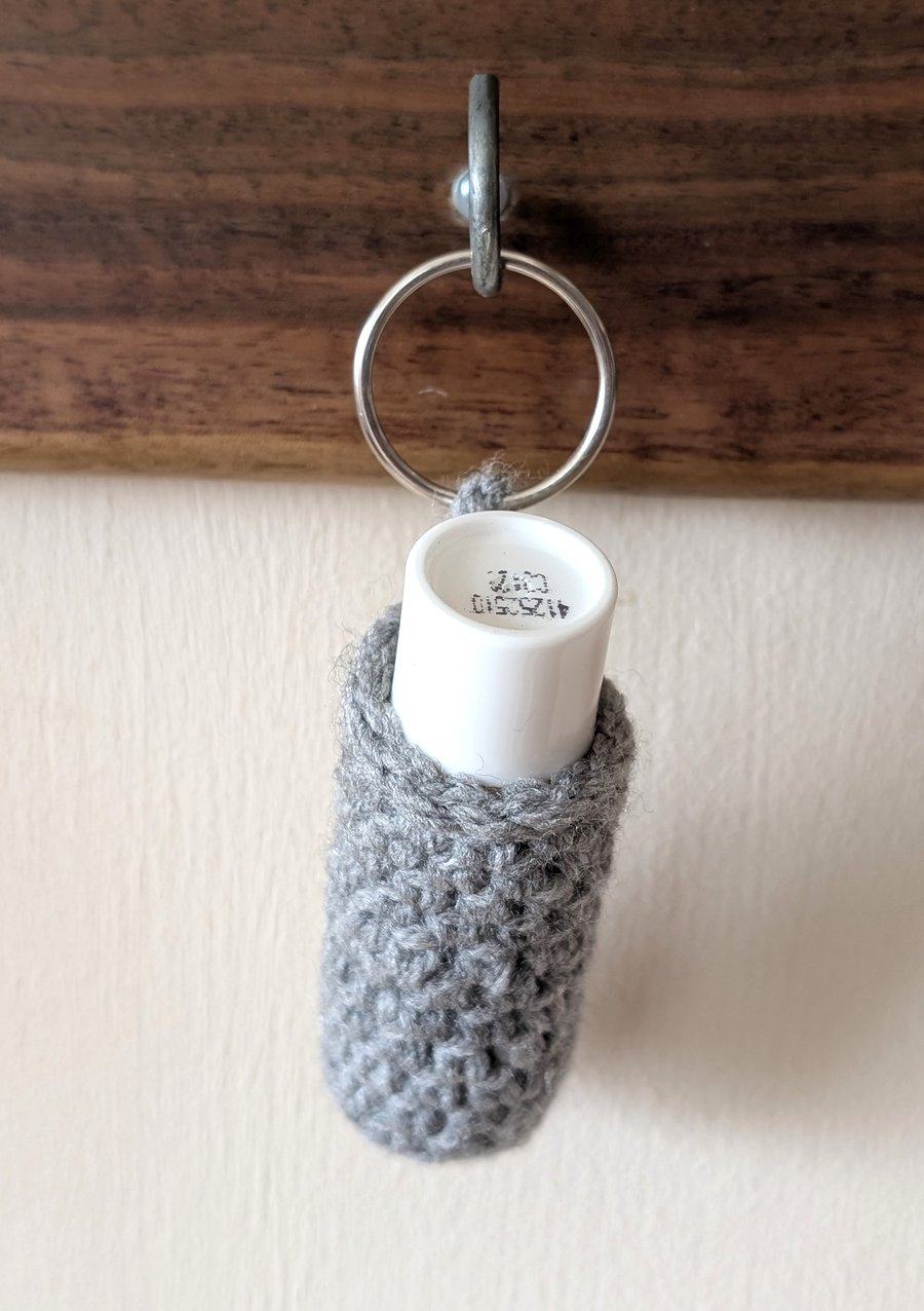 Handmade crochet lipbalm holders used as a keyring - bagcharm - grey