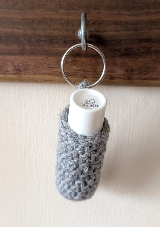 Handmade crochet lipbalm holders used as a keyring - bagcharm - grey