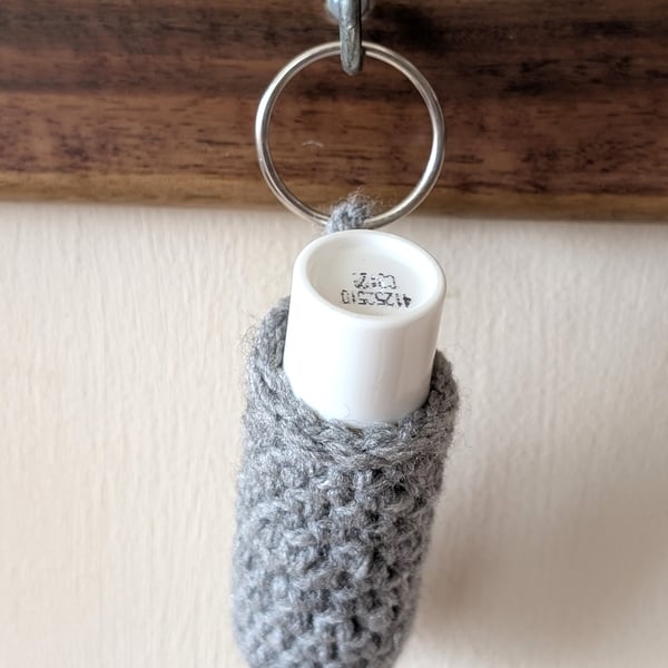 Handmade crochet lipbalm holders used as a keyring - bagcharm - grey