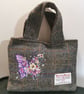 Harris Tweed handbag with embroidered butterfly.